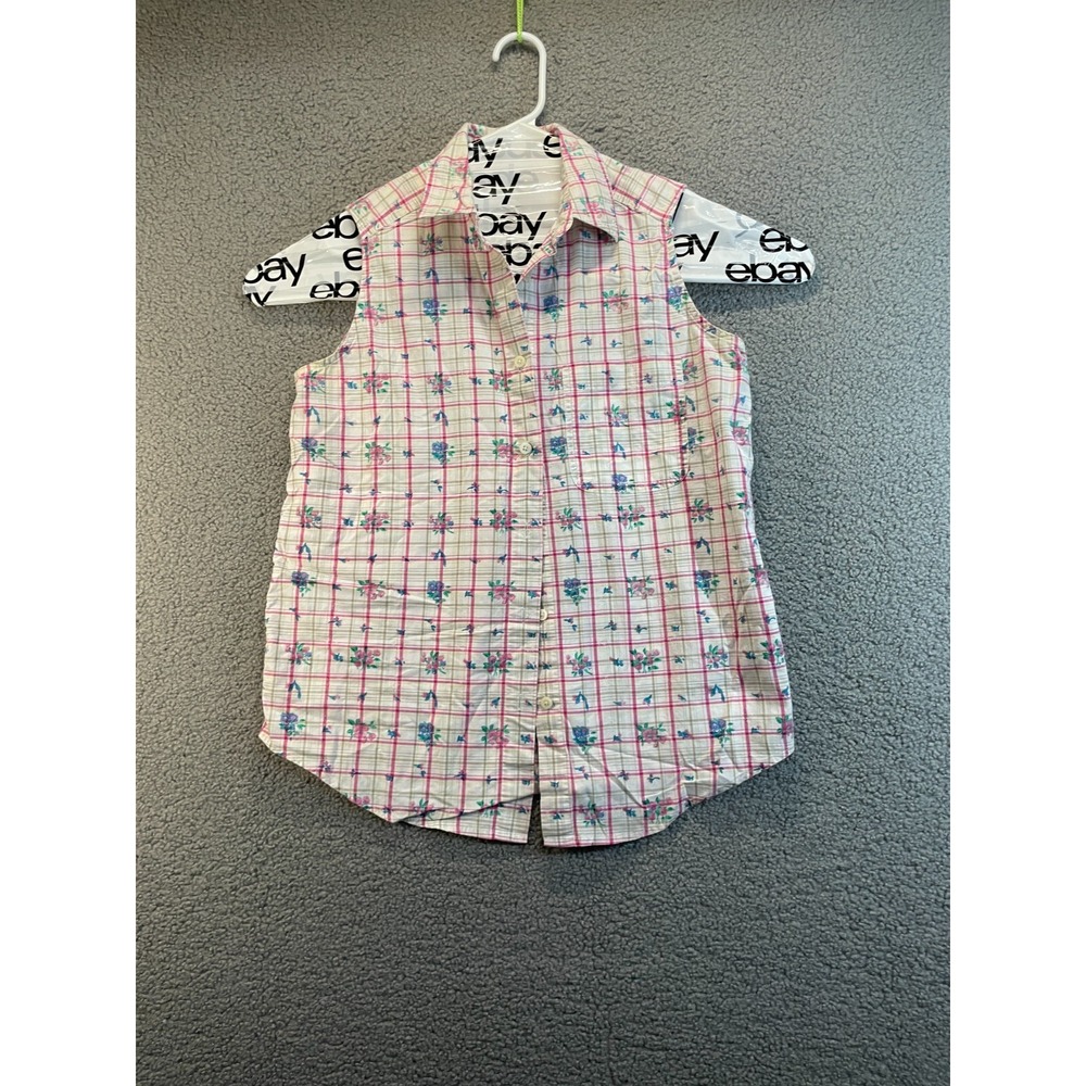 Women's Cabin Creek Multicolor Collar,‎  Pockets Button Up Sleeveless Blouse M